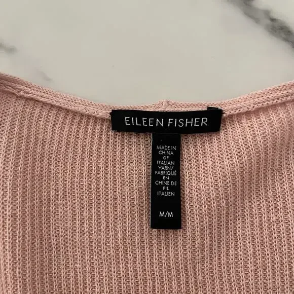 Eileen Fisher Long Organic Linen & Cotton Cardigan Pink Sz M minimalist Coastal - Picture 3 of 11